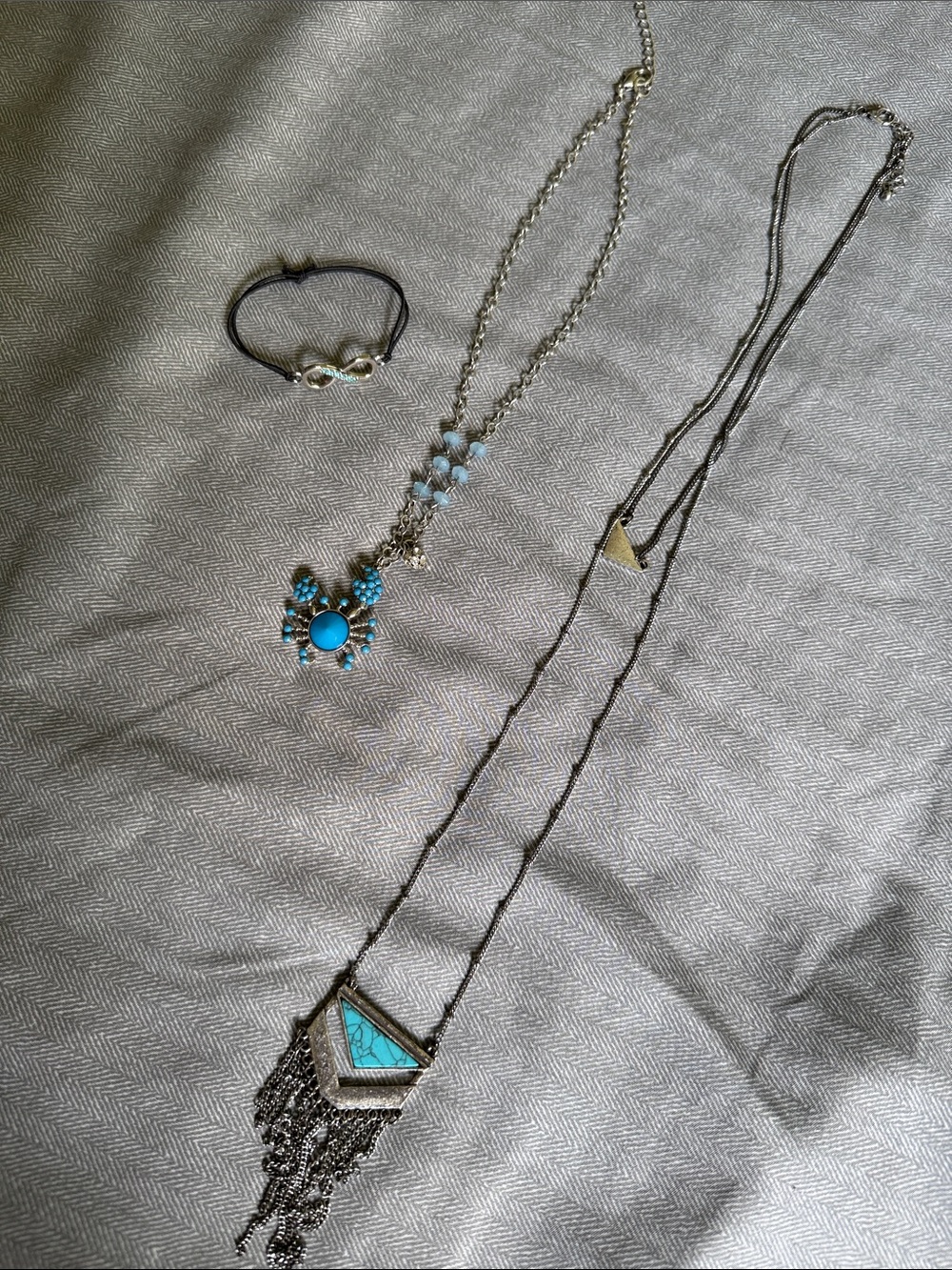 2 Necklaces and 1 Bracelet Turquoise Pendant Necklace - Blue Boho Layered Style